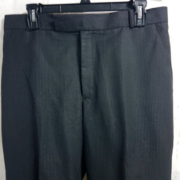 Custom Made 39S 2 Button Black Glittering Pinstripe 2pc Suit 33x29 Flat Front - Picture 9 of 12